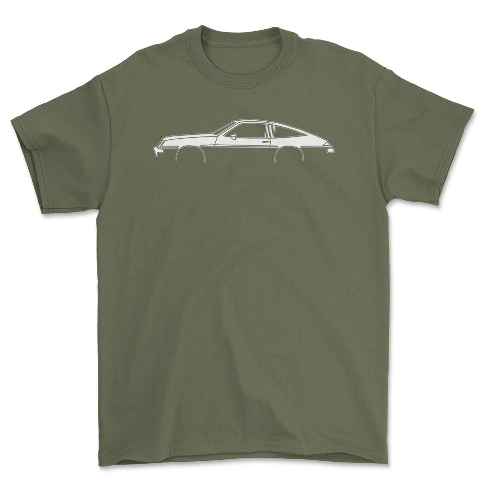 Buick Skyhawk 1975 Silhuet - Unisex T-Shirt , Bomuld-Beklædning-Buick-Grøn Militær-S-Forside-Garage Culture Shop- garage - man cave - merchandise