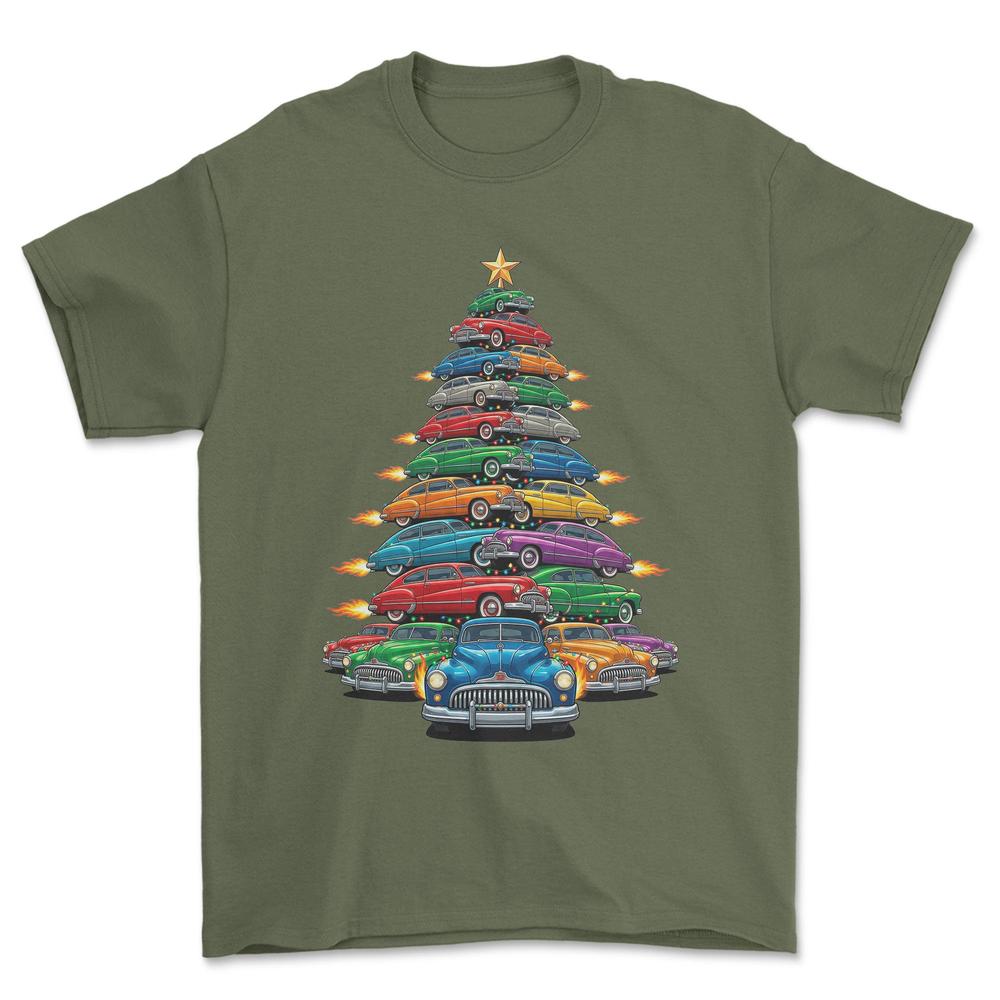 Buick Super Eight Juletræ Christmas Tree - Unisex T-Shirt-Beklædning-Buick-Grøn Militær-S-Forside-Garage Culture Shop- garage - man cave - merchandise