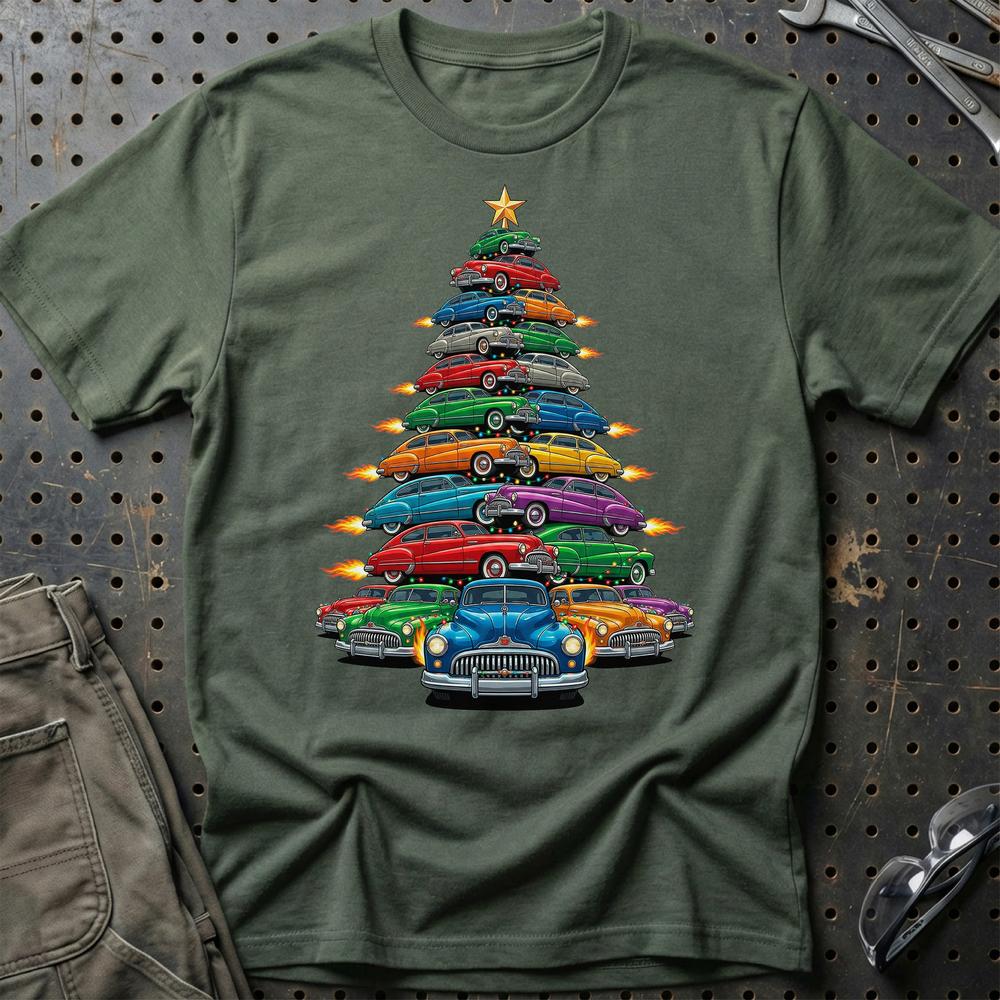 Buick Super Eight Juletræ Christmas Tree - Unisex T-Shirt-Beklædning-Buick-Grøn Militær-S-Garage Culture Shop- garage - man cave - merchandise