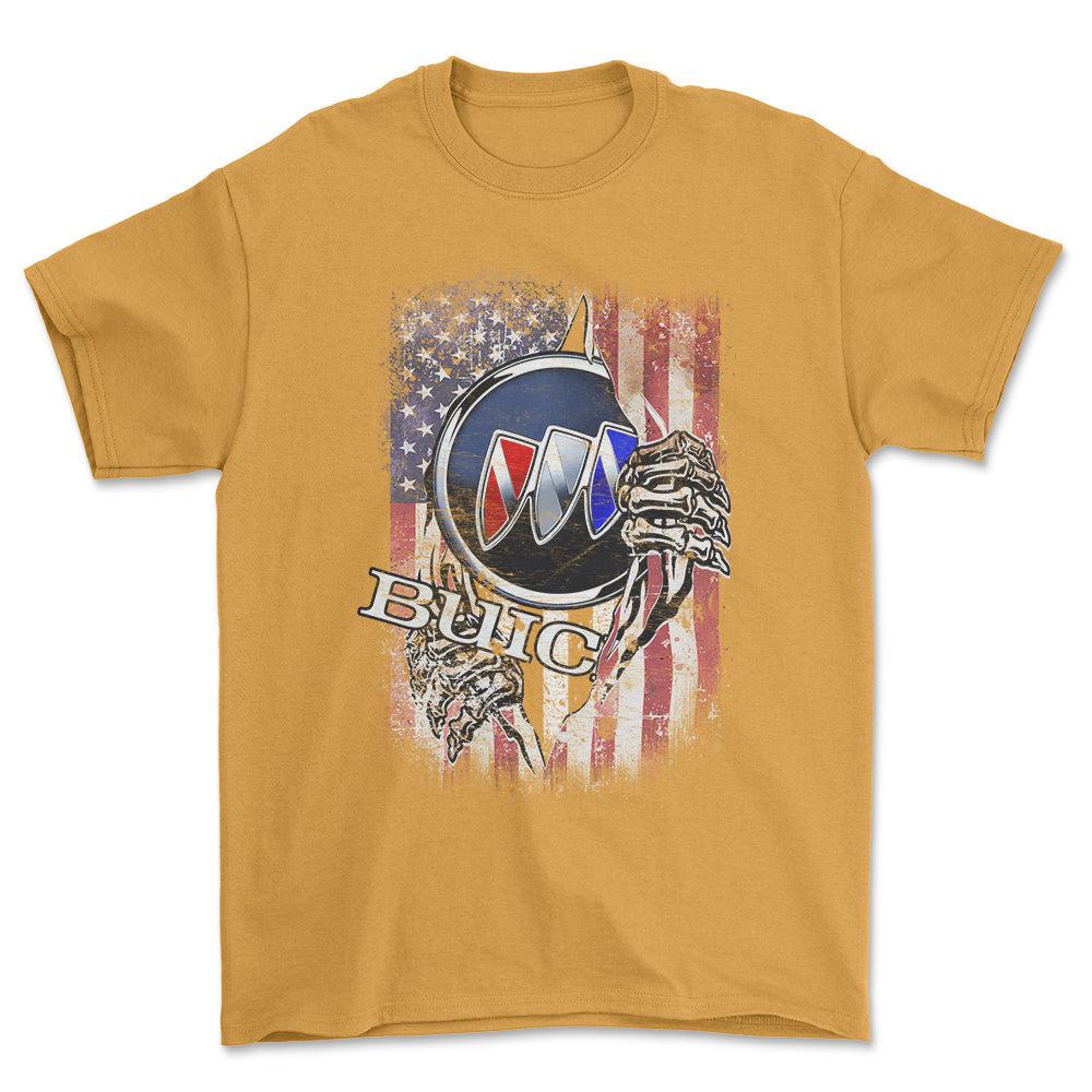 Buick US Flag Unisex T-Shirt , Bomuld-Beklædning-Buick-Guld-S-Forside-Garage Culture Shop- garage - man cave - merchandise