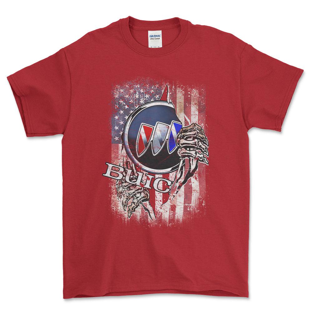 Buick US Flag Unisex T-Shirt , Bomuld-Beklædning-Buick-Rød-S-Forside-Garage Culture Shop- garage - man cave - merchandise