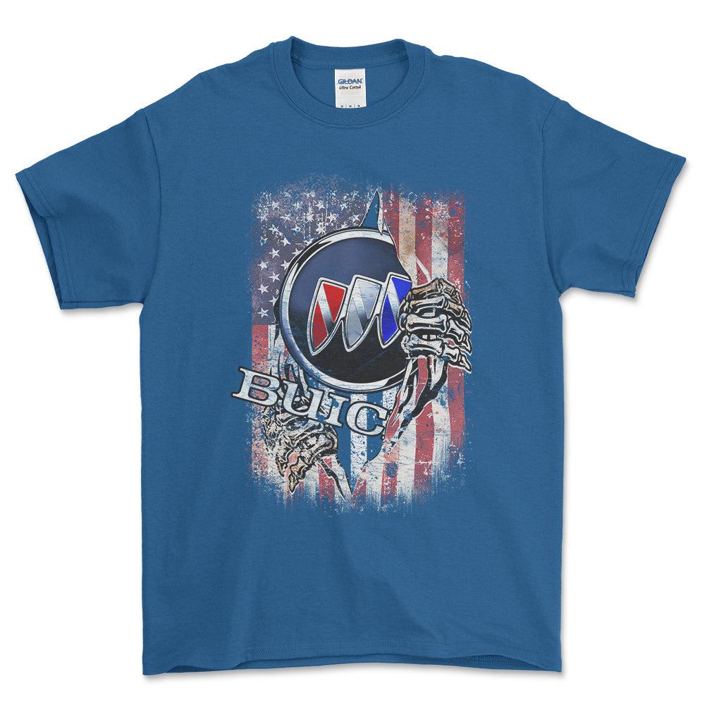 Buick US Flag Unisex T-Shirt , Bomuld-Beklædning-Buick-Blå Royal-S-Garage Culture Shop- garage - man cave - merchandise