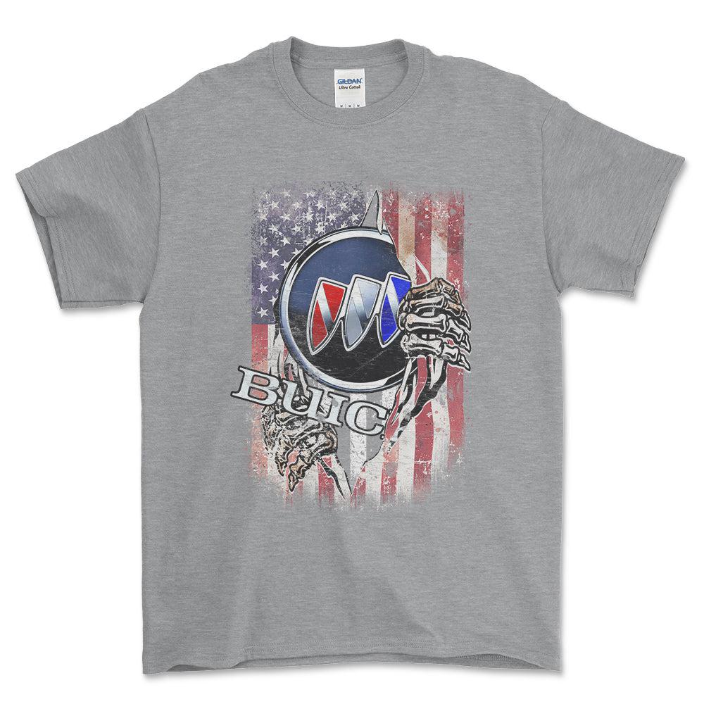 Buick US Flag Unisex T-Shirt , Bomuld-Beklædning-Buick-Grå Sport-S-Forside-Garage Culture Shop- garage - man cave - merchandise