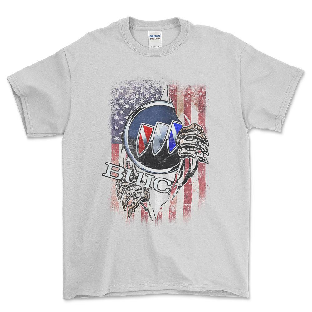 Buick US Flag Unisex T-Shirt , Bomuld-Beklædning-Buick-Hvid-S-Forside-Garage Culture Shop- garage - man cave - merchandise
