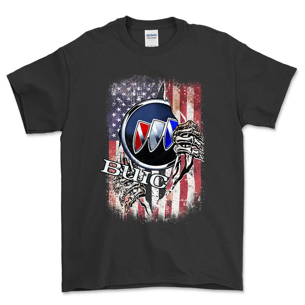 Buick US Flag Unisex T-Shirt , Bomuld-Beklædning-Buick-Sort-S-Garage Culture Shop- garage - man cave - merchandise