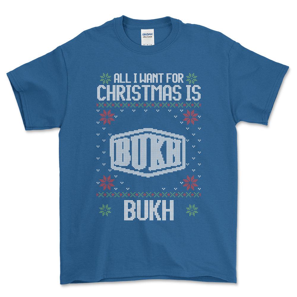 Bukh - All I Want For Christmas - Unisex T-Shirt , Bomuld-Beklædning-Bukh-Blå Royal-S-Forside-Garage Culture Shop- garage - man cave - merchandise
