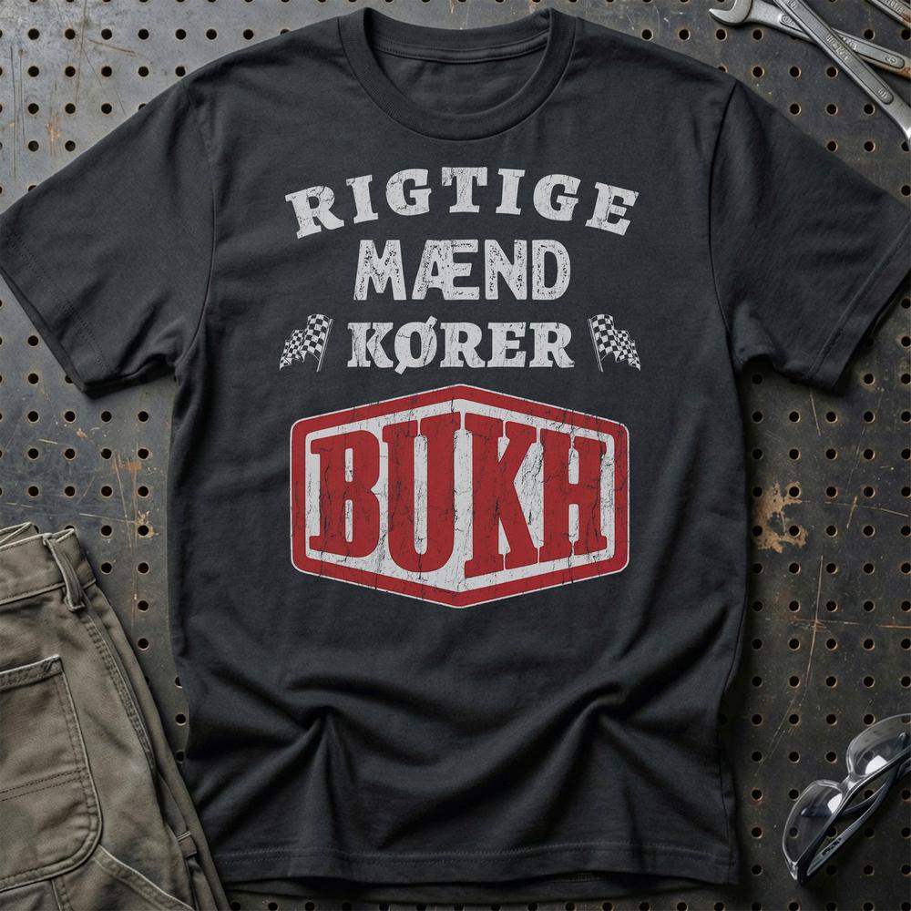 Bukh Rigtige Mænd Kører T-Shirt-Beklædning-Bukh-Sort-S-Garage Culture Shop- garage - man cave - merchandise