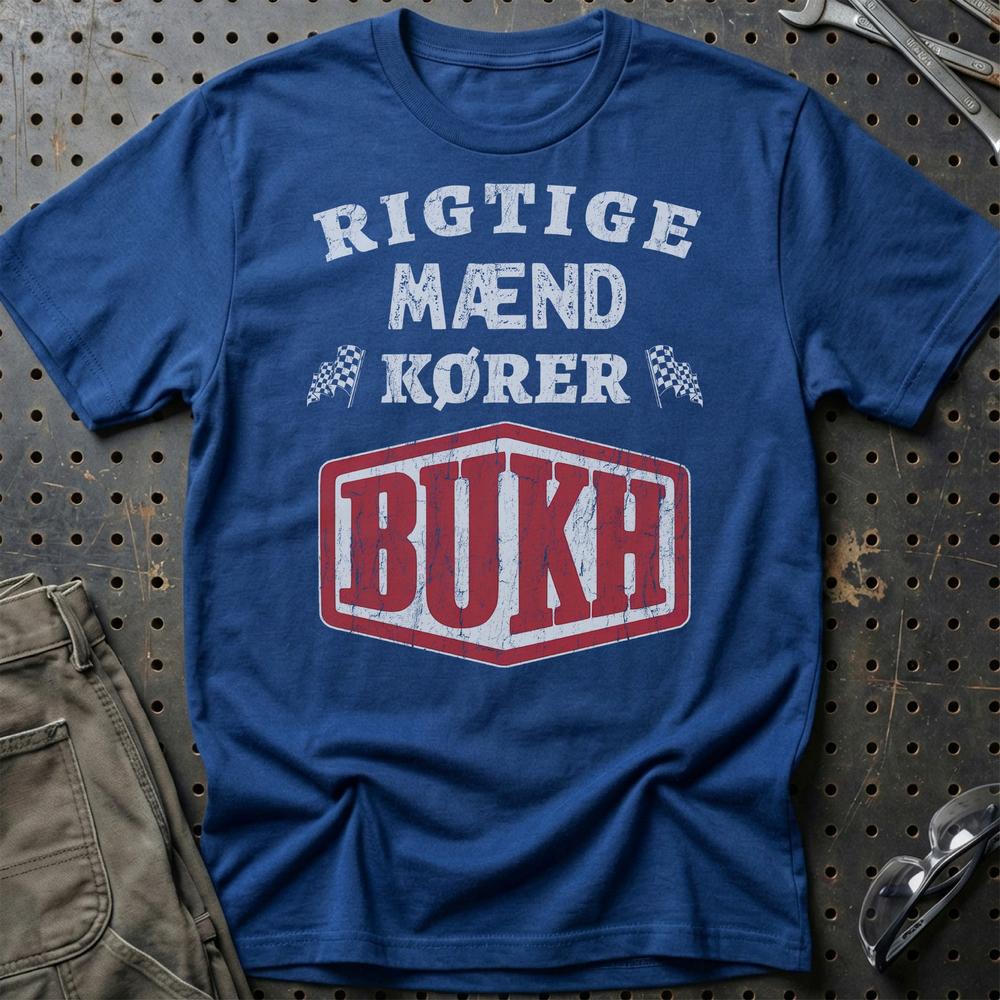 Bukh Rigtige Mænd Kører - Unisex T-Shirt , Bomuld-Beklædning-Bukh-Blå Royal-S-Garage Culture Shop- garage - man cave - merchandise