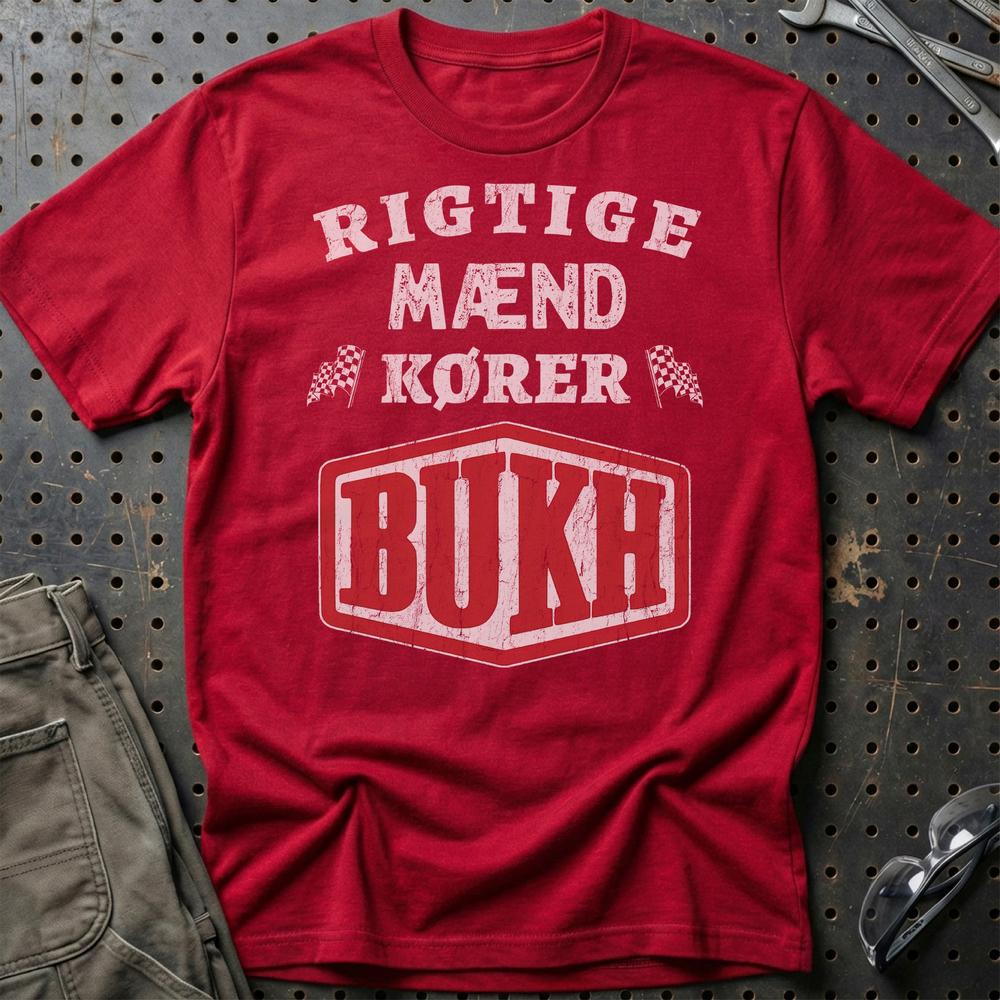 Bukh Rigtige Mænd Kører - Unisex T-Shirt , Bomuld-Beklædning-Bukh-Rød-S-Garage Culture Shop- garage - man cave - merchandise