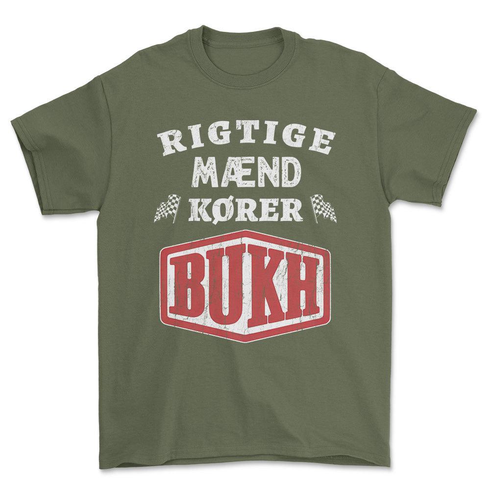Bukh Rigtige Mænd Kører - Unisex T-Shirt , Bomuld-Beklædning-Bukh-Grøn Militær-S-Forside-Garage Culture Shop- garage - man cave - merchandise