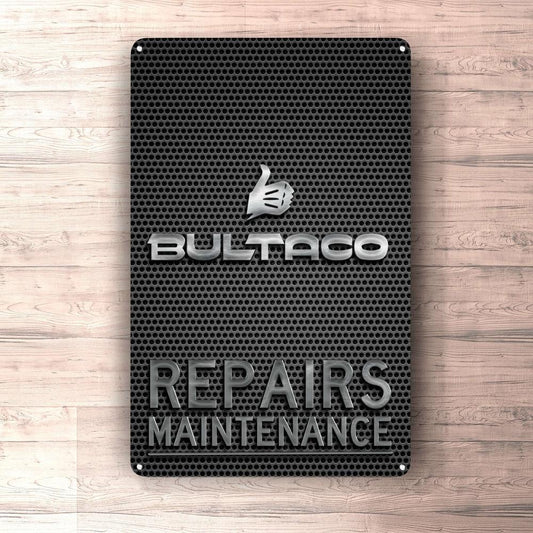 Bultaco Repairs Maintenance Skilte, Musemåtte, Dørmåtte , Plakat-Skilte-Bultaco-Garage Culture Shop- garage - man cave - merchandise