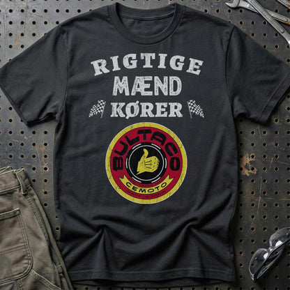 Bultaco Rigtige Mænd Kører - Unisex T-Shirt , Bomuld-Beklædning-Bultaco-Sort-S-Garage Culture Shop- garage - man cave - merchandise