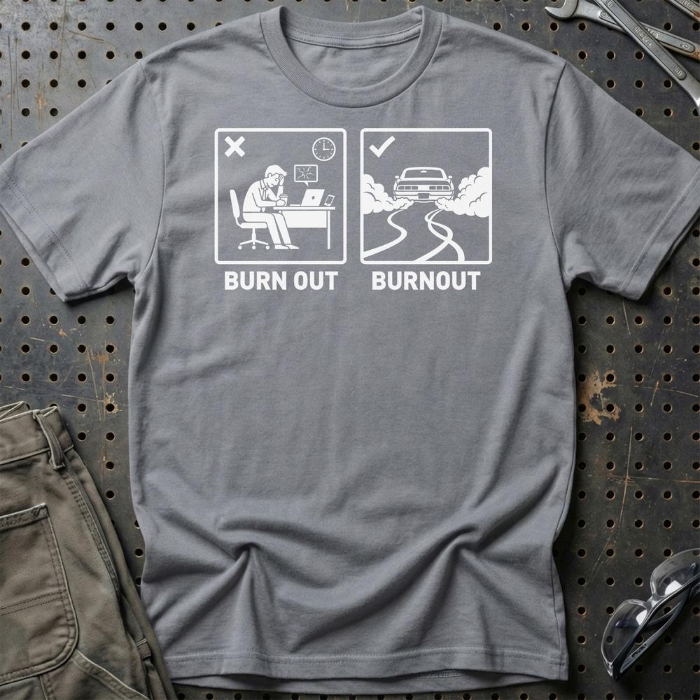 Burn Out VS Burnout - Unisex T-Shirt , Bomuld-Beklædning-Garage Culture-Grå Sport-S-Garage Culture Shop- garage - man cave - merchandise