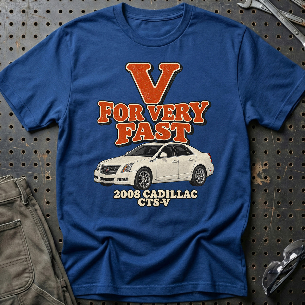 
Cadillac CTS-V 2008 – V for Very Fast T-Shirt – Blå Royal