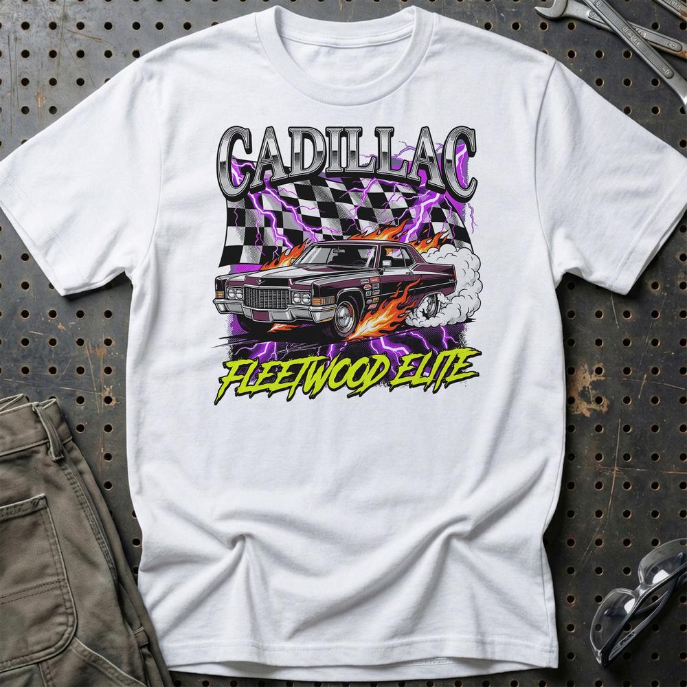 Cadillac Fleetwood Elite Klassisk Amerikansk Cruiser - Unisex T-Shirt-Beklædning-Cadillac-Hvid-S-Garage Culture Shop- garage - man cave - merchandise