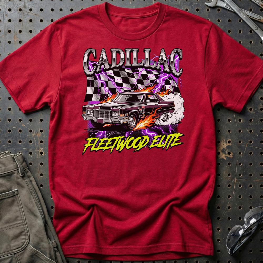 Cadillac Fleetwood Elite Klassisk Amerikansk Cruiser - Unisex T-Shirt-Beklædning-Cadillac-Rød-S-Garage Culture Shop- garage - man cave - merchandise