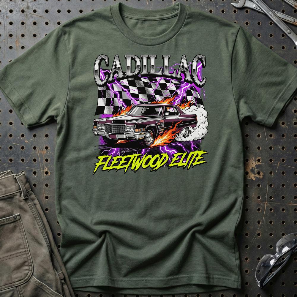 Cadillac Fleetwood Elite Klassisk Amerikansk Cruiser - Unisex T-Shirt-Beklædning-Cadillac-Grøn Militær-S-Garage Culture Shop- garage - man cave - merchandise
