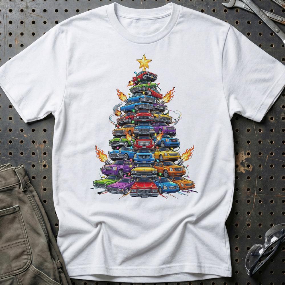 Cadillac Juletræ Christmas Tree - Unisex T-Shirt-Beklædning-Cadillac-Hvid-S-Garage Culture Shop- garage - man cave - merchandise