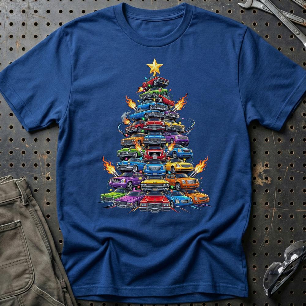 Cadillac Juletræ Christmas Tree - Unisex T-Shirt-Beklædning-Cadillac-Blå Royal-S-Garage Culture Shop- garage - man cave - merchandise