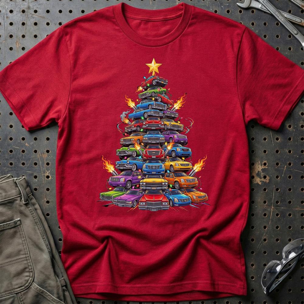 Cadillac Juletræ Christmas Tree - Unisex T-Shirt-Beklædning-Cadillac-Rød-S-Garage Culture Shop- garage - man cave - merchandise