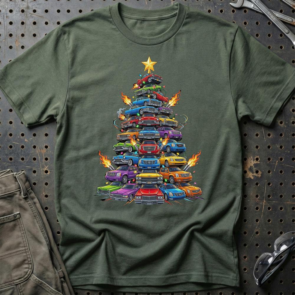 Cadillac Juletræ Christmas Tree - Unisex T-Shirt-Beklædning-Cadillac-Grøn Militær-S-Garage Culture Shop- garage - man cave - merchandise