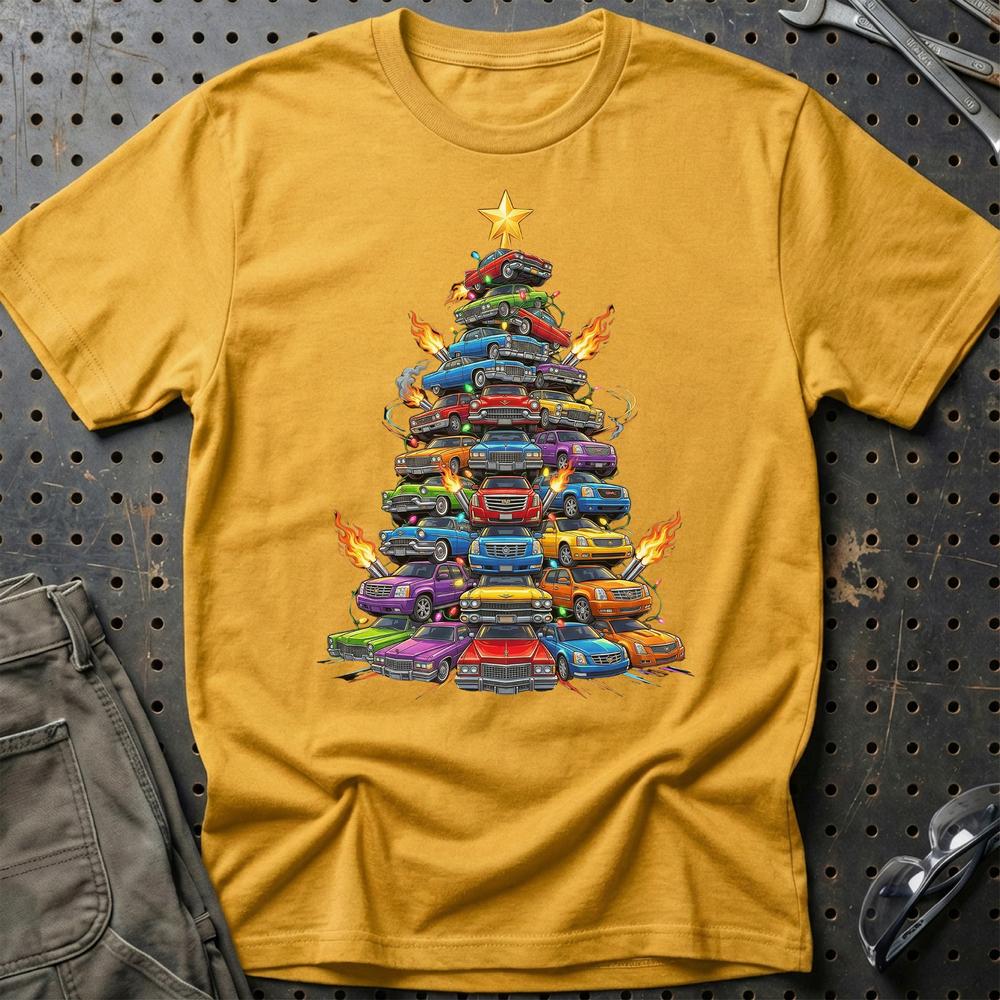 Cadillac Juletræ Christmas Tree - Unisex T-Shirt-Beklædning-Cadillac-Guld-S-Garage Culture Shop- garage - man cave - merchandise