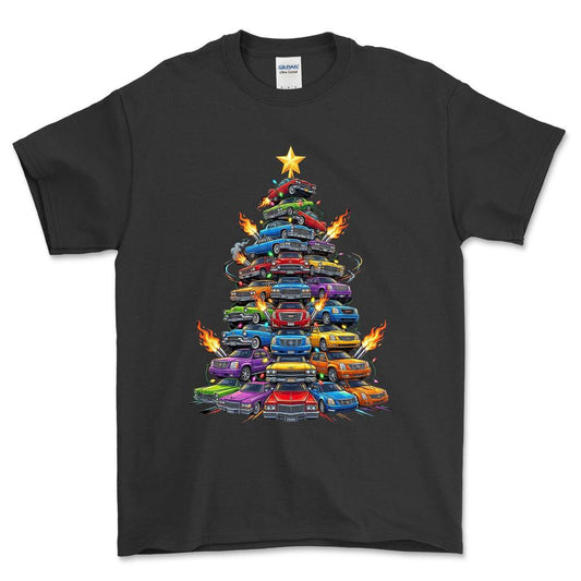 Cadillac Juletræ Christmas Tree - Unisex T-Shirt-Beklædning-Cadillac-Sort-S-Forside-Garage Culture Shop- garage - man cave - merchandise
