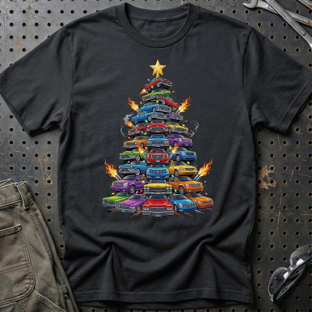 Cadillac Juletræ Christmas Tree - Unisex T-Shirt-Beklædning-Cadillac-Sort-S-Garage Culture Shop- garage - man cave - merchandise