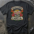 Cadillac Rigtige Kvinder Kører – Roser og Flammer T-Shirt-Beklædning-Cadillac-Sort-S-Garage Culture Shop- garage - man cave - merchandise
