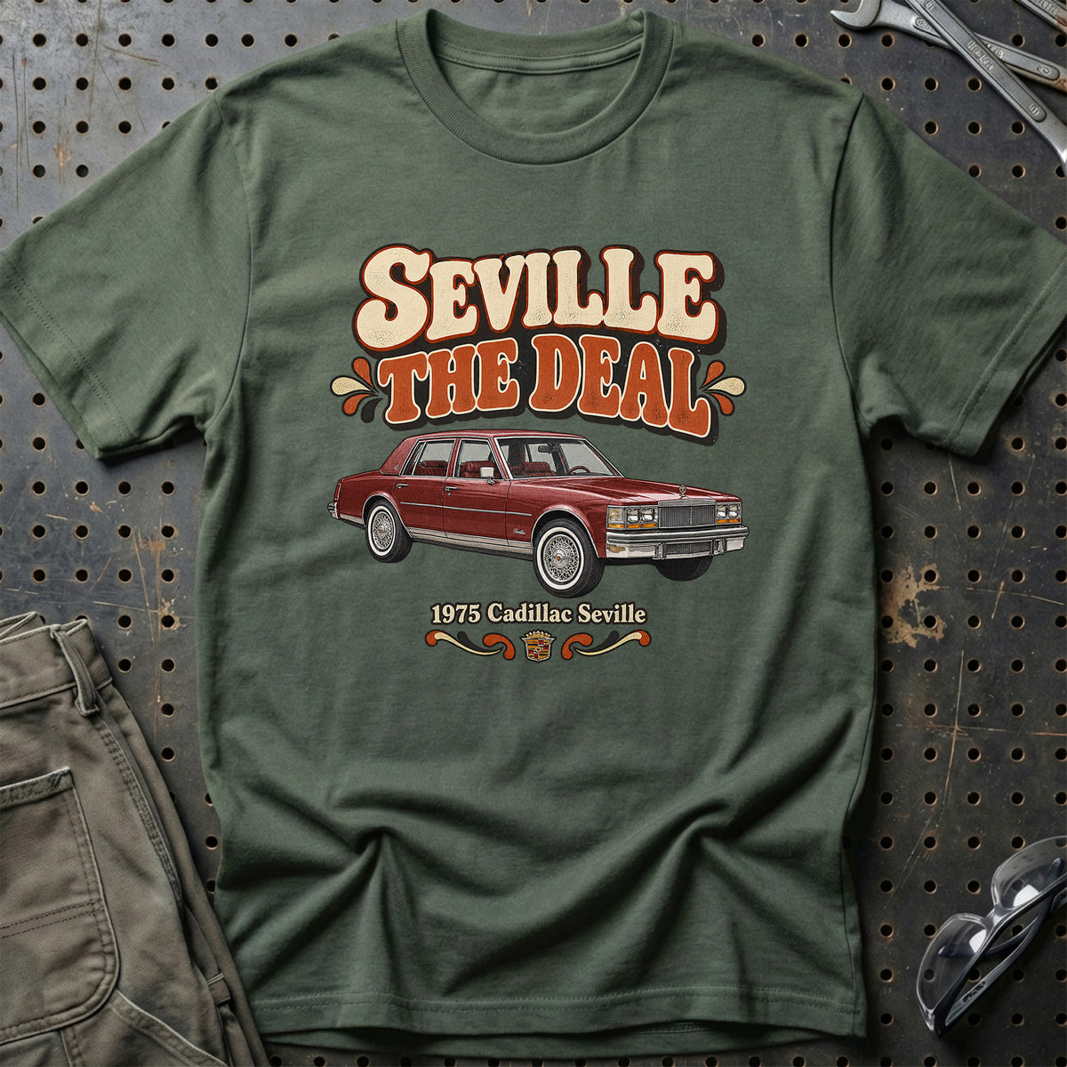 
Cadillac Seville 1975 – Seville the Deal T-Shirt – Grøn Militær