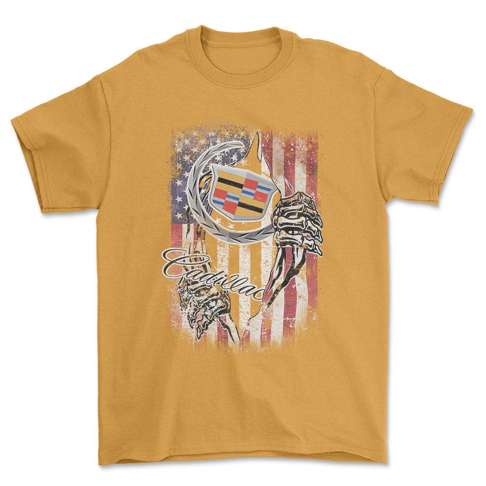 Cadillac US Flag Unisex T-Shirt , Bomuld-Beklædning-Buick-Guld-S-Garage Culture Shop- garage - man cave - merchandise