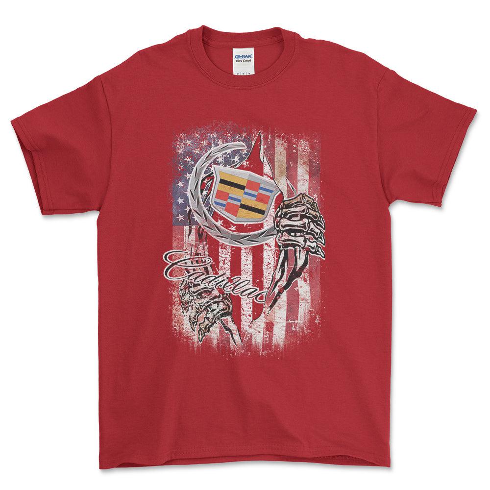 Cadillac US Flag Unisex T-Shirt , Bomuld-Beklædning-Buick-Rød-S-Garage Culture Shop- garage - man cave - merchandise