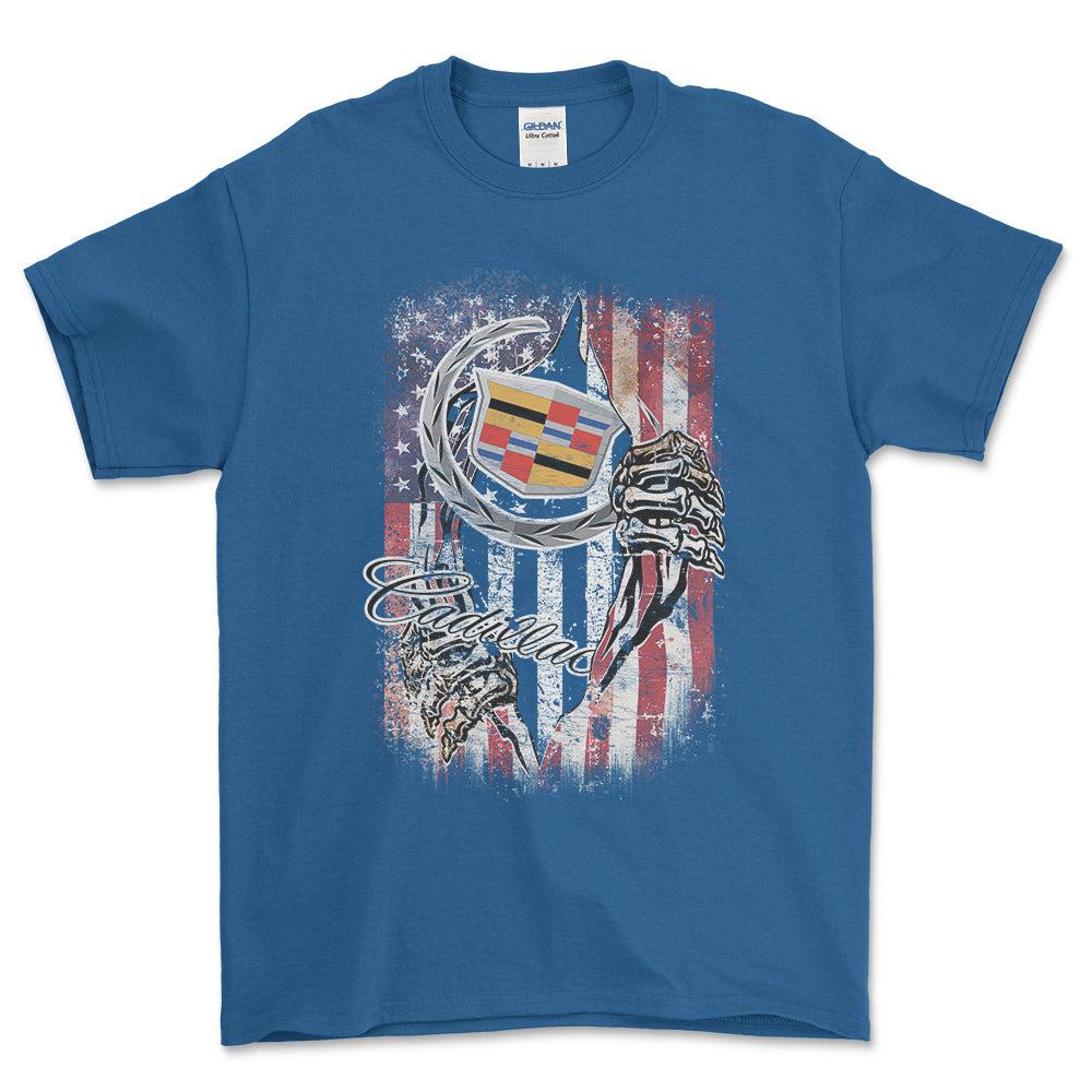 Cadillac US Flag Unisex T-Shirt , Bomuld-Beklædning-Buick-Blå Royal-S-Garage Culture Shop- garage - man cave - merchandise