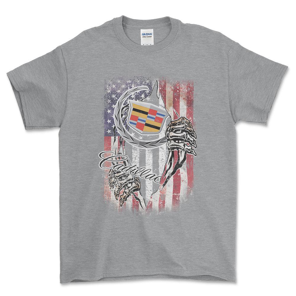 Cadillac US Flag Unisex T-Shirt , Bomuld-Beklædning-Buick-Grå Sport-S-Garage Culture Shop- garage - man cave - merchandise