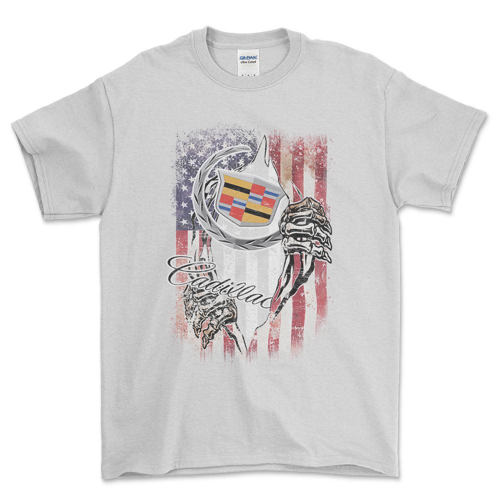 Cadillac US Flag Unisex T-Shirt , Bomuld-Beklædning-Buick-Hvid-S-Garage Culture Shop- garage - man cave - merchandise