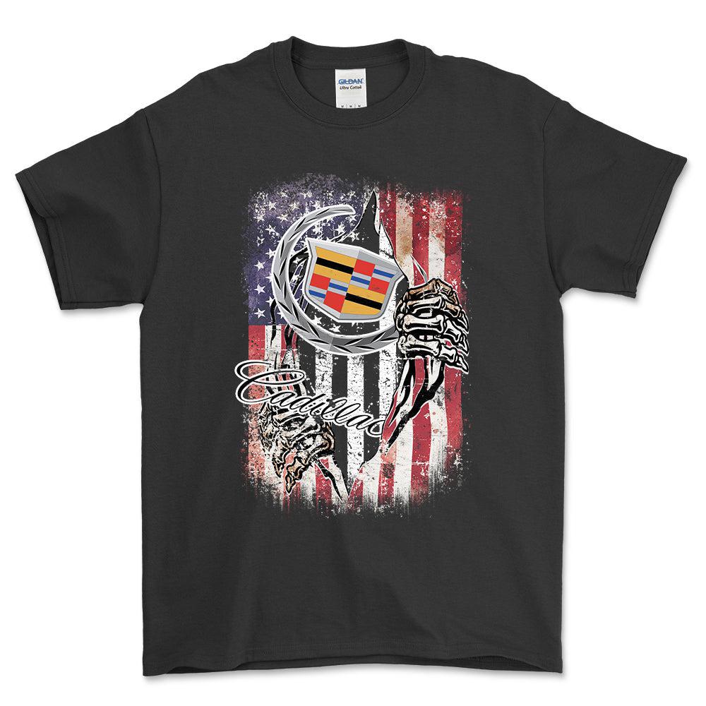 Cadillac US Flag Unisex T-Shirt , Bomuld-Beklædning-Buick-Sort-S-Garage Culture Shop- garage - man cave - merchandise