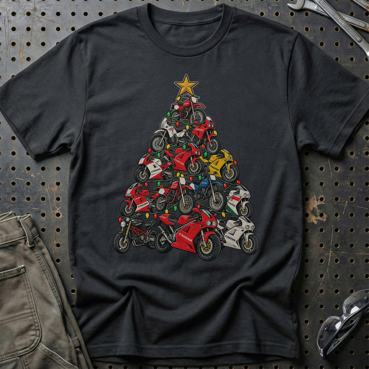 Cagiva Juletræ T-Shirt-Beklædning-Cagiva-Sort-S-Garage Culture Shop- garage - man cave - merchandise