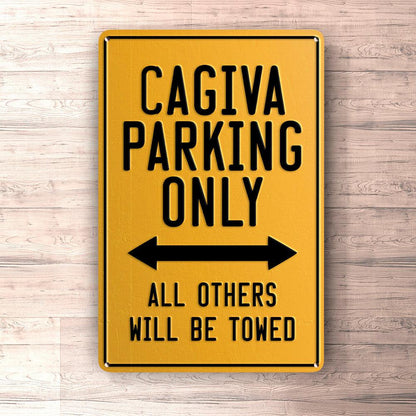 Cagiva Parking Only Skilte, Musemåtte, Dørmåtte , Plakat-Parking skilte-Cagiva-Garage Culture Shop- garage - man cave - merchandise