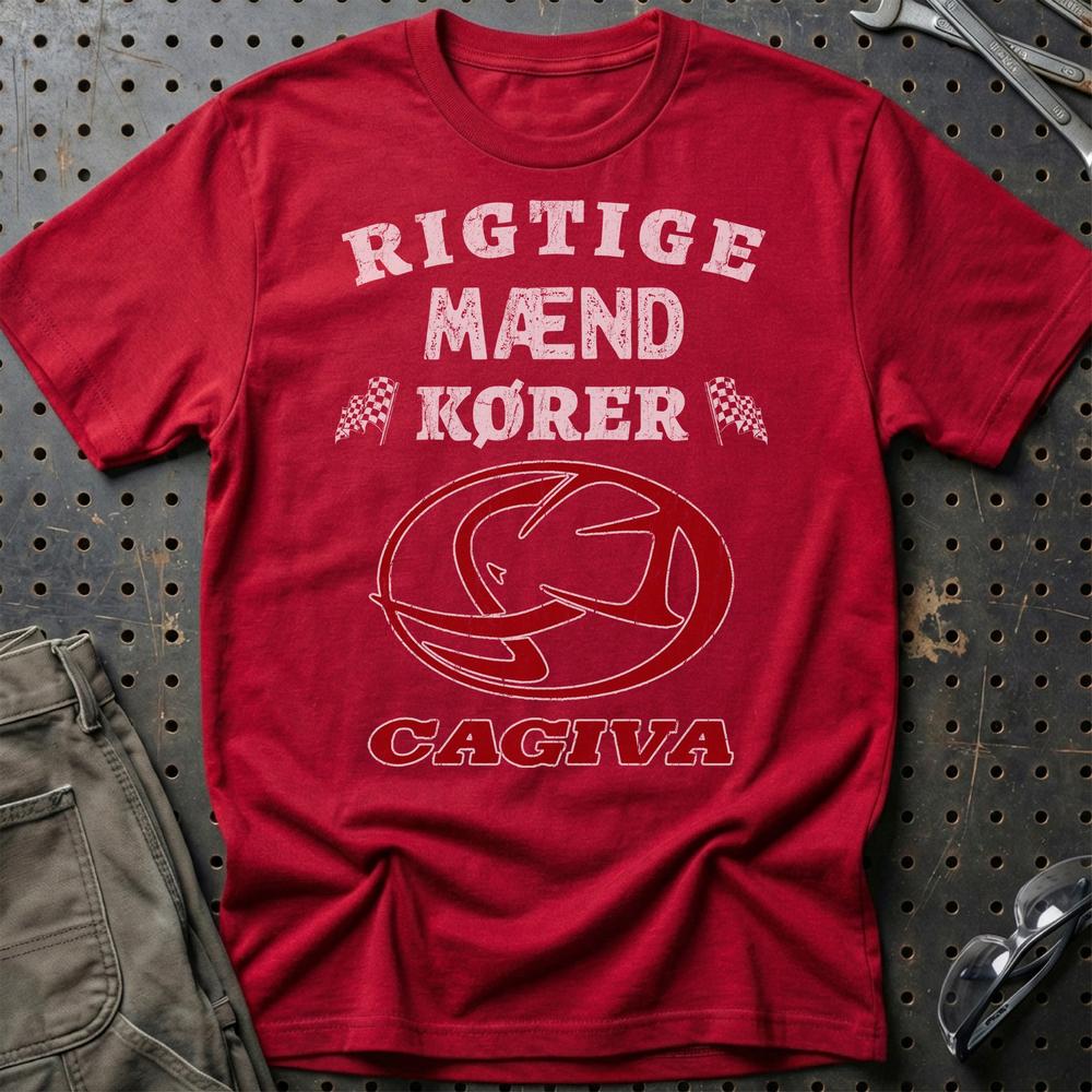 Cagiva Rigtige Mænd Kører - Unisex T-Shirt , Bomuld-Beklædning-Cagiva-Rød-S-Garage Culture Shop- garage - man cave - merchandise