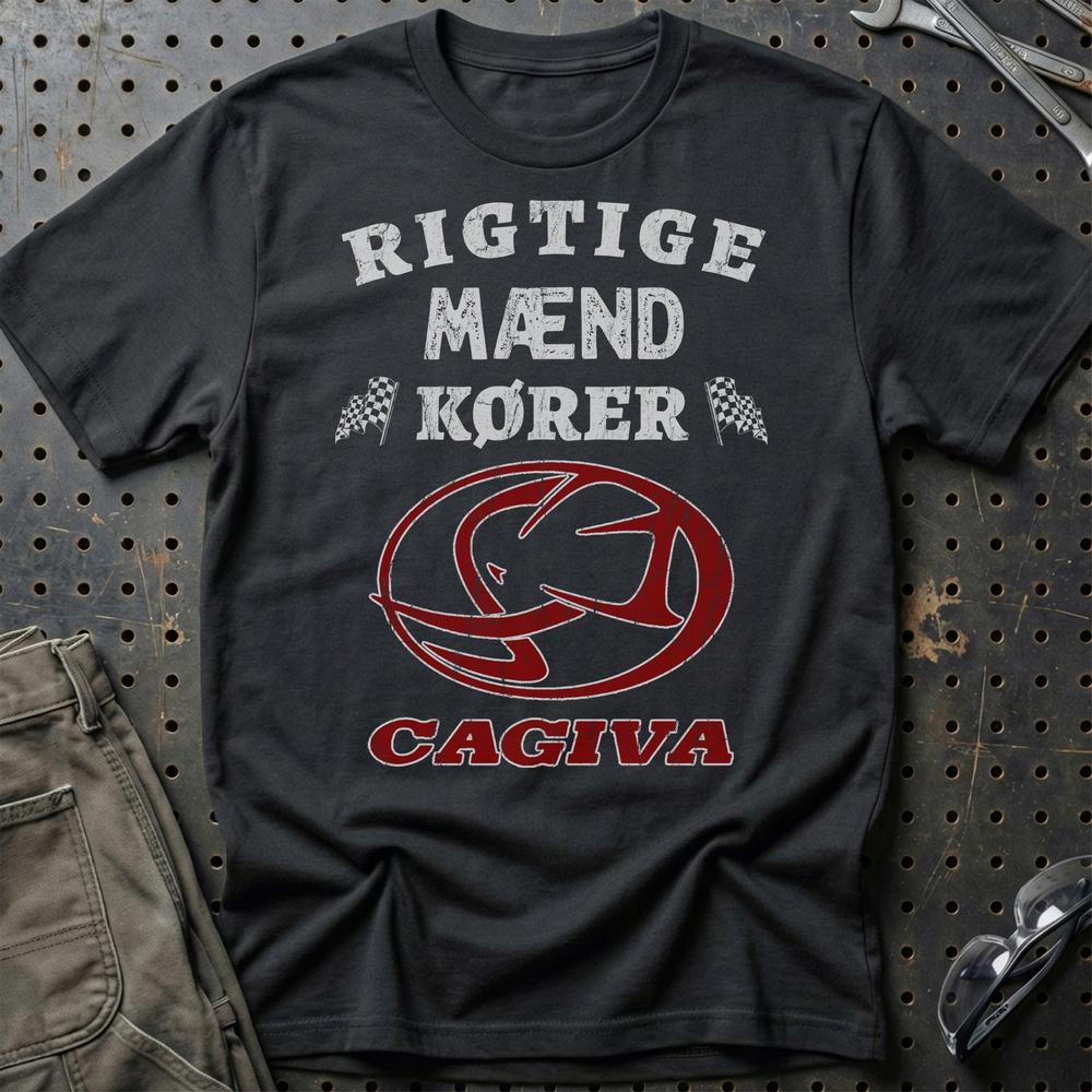 Cagiva Rigtige Mænd Kører - Unisex T-Shirt , Bomuld-Beklædning-Cagiva-Sort-S-Garage Culture Shop- garage - man cave - merchandise