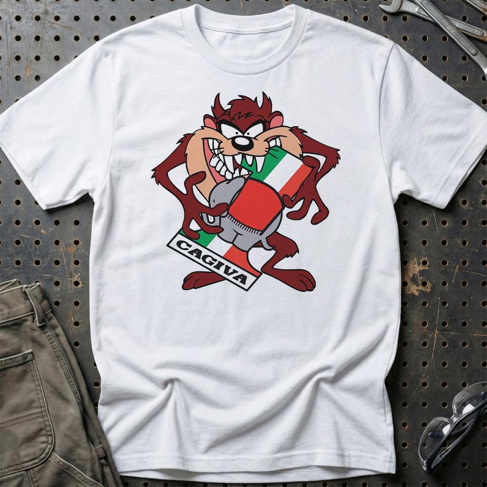 Cagiva TAZ Unisex T-Shirt , Bomuld-Beklædning-Cagiva-Hvid-S-Garage Culture Shop- garage - man cave - merchandise