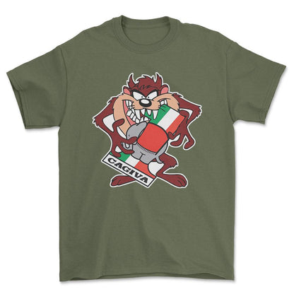 Cagiva TAZ Unisex T-Shirt , Bomuld-Beklædning-Cagiva-Grøn Militær-S-Forside-Garage Culture Shop- garage - man cave - merchandise
