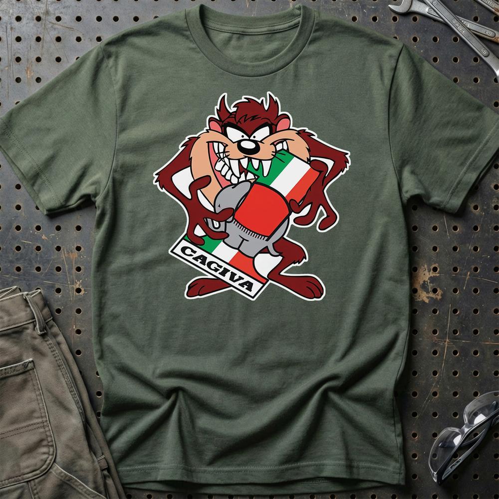 Cagiva TAZ Unisex T-Shirt , Bomuld-Beklædning-Cagiva-Grøn Militær-S-Garage Culture Shop- garage - man cave - merchandise