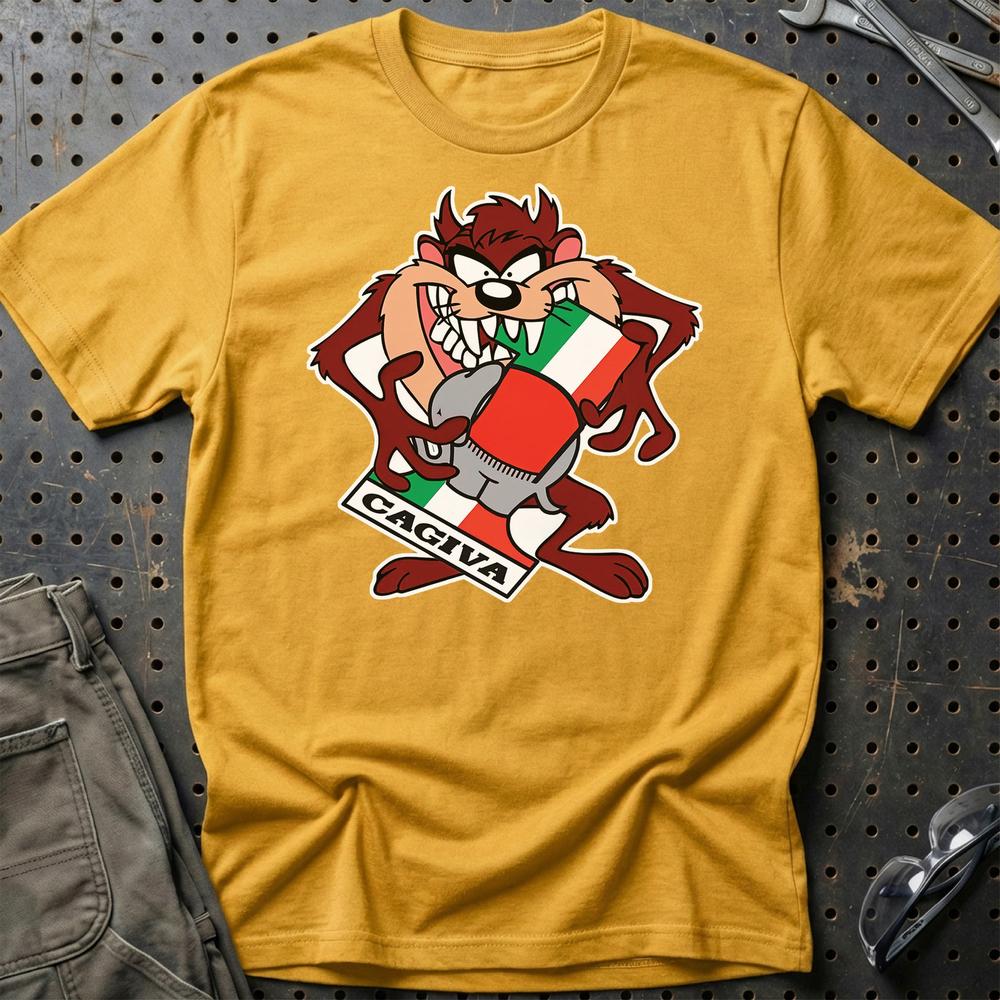 Cagiva TAZ Unisex T-Shirt , Bomuld-Beklædning-Cagiva-Guld-S-Garage Culture Shop- garage - man cave - merchandise