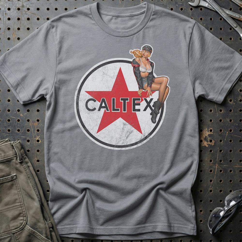 Caltex Pinup T-Shirt-Beklædning-Motoroil-Grå Sport-S-Garage Culture Shop- garage - man cave - merchandise