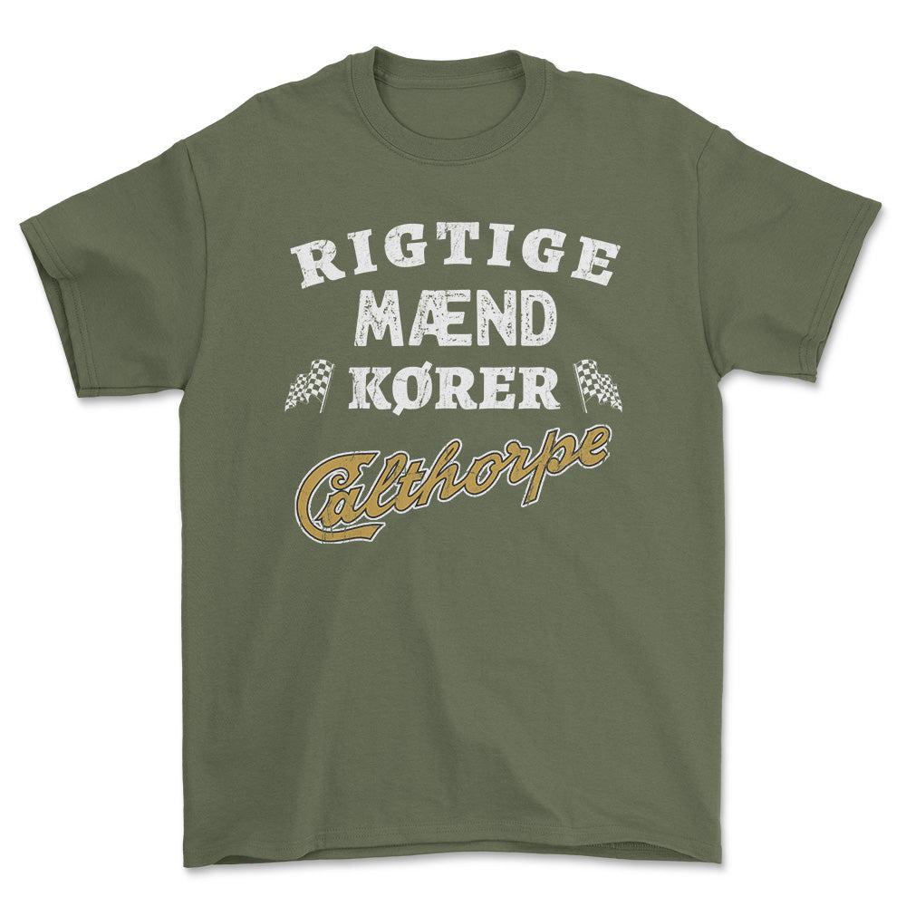 Calthorpe Rigtige Mænd Kører - Unisex T-Shirt , Bomuld-Beklædning-Calthorpe-Grøn Militær-S-Forside-Garage Culture Shop- garage - man cave - merchandise