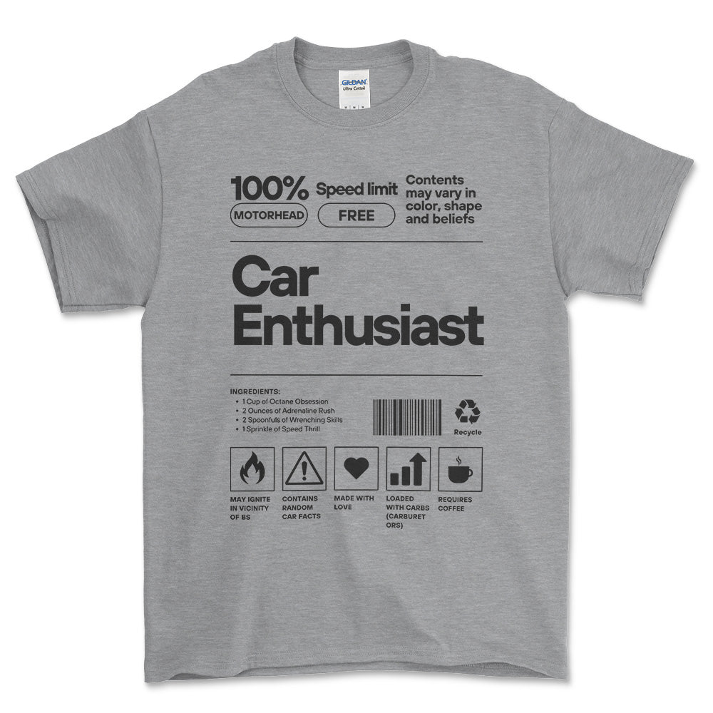 Car Entusiasts Unisex T-Shirt , Bomuld-Beklædning-Garage Culture-Grå Sport-S-Forside-Garage Culture Shop- garage - man cave - merchandise