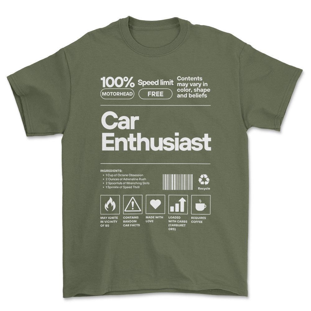 Car Entusiasts Unisex T-Shirt , Bomuld-Beklædning-Garage Culture-Grøn Militær-S-Forside-Garage Culture Shop- garage - man cave - merchandise