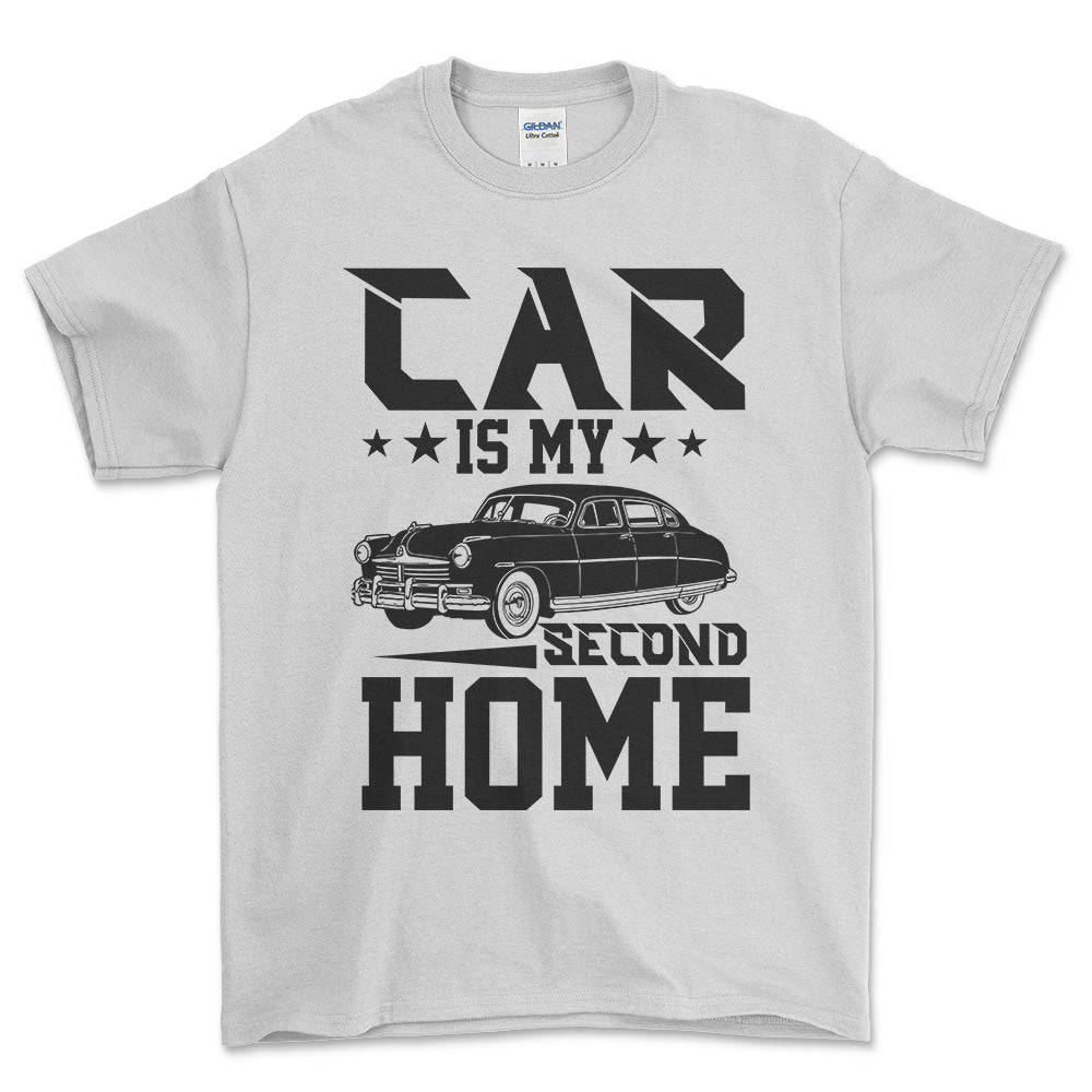 Car Is My Second Home T-Shirt , Bomuld-Beklædning-Garage Culture-Hvid-S-Forside-Garage Culture Shop- garage - man cave - merchandise