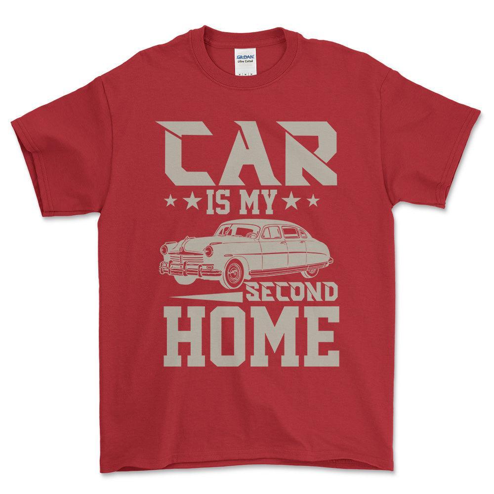 Car Is My Second Home T-Shirt , Bomuld-Beklædning-Garage Culture-Rød-S-Forside-Garage Culture Shop- garage - man cave - merchandise